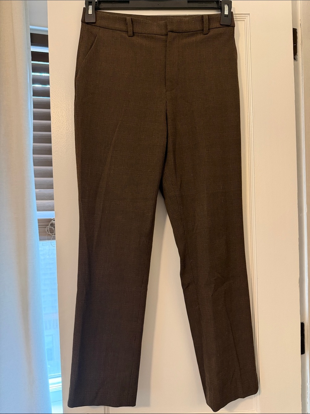 Uniqlo Dark Brown Plaid Dress Pants - Tailored Straight Leg